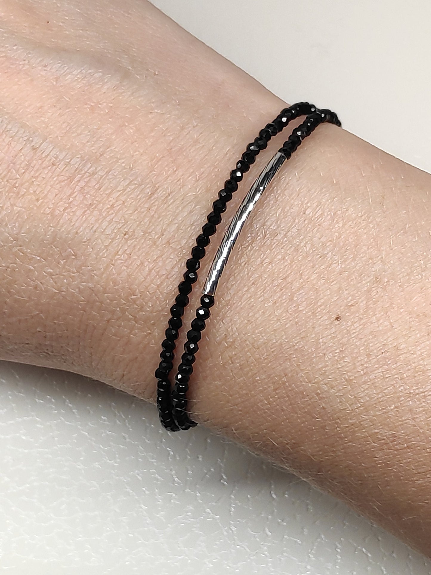 Beaded Bracelet with Black acrylic Seeds, Double Bracelet, faceted beads womens bracelet,Charm, Dainty bracelet, gift idea
