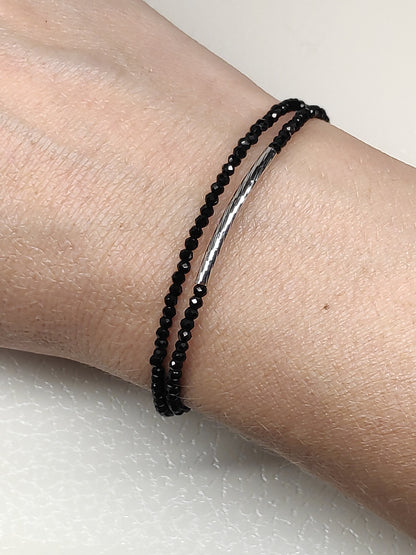 Beaded Bracelet with Black acrylic Seeds, Double Bracelet, faceted beads womens bracelet,Charm, Dainty bracelet, gift idea