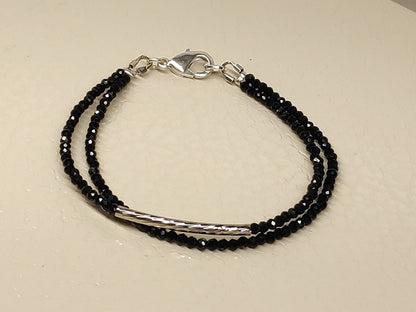 Beaded Bracelet with Black acrylic Seeds, Double Bracelet, faceted beads womens bracelet,Charm, Dainty bracelet, gift idea