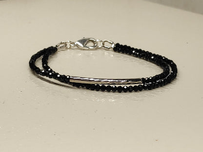 Beaded Bracelet with Black acrylic Seeds, Double Bracelet, faceted beads womens bracelet,Charm, Dainty bracelet, gift idea