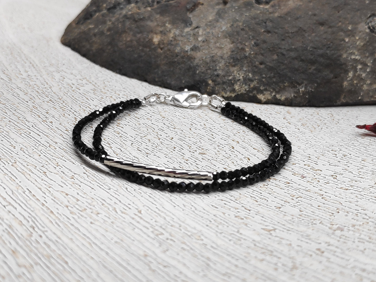Beaded Bracelet with Black acrylic Seeds, Double Bracelet, faceted beads womens bracelet,Charm, Dainty bracelet, gift idea