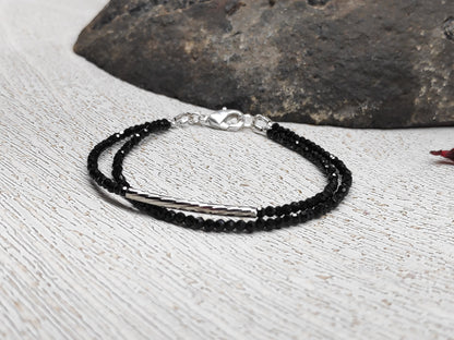 Beaded Bracelet with Black acrylic Seeds, Double Bracelet, faceted beads womens bracelet,Charm, Dainty bracelet, gift idea
