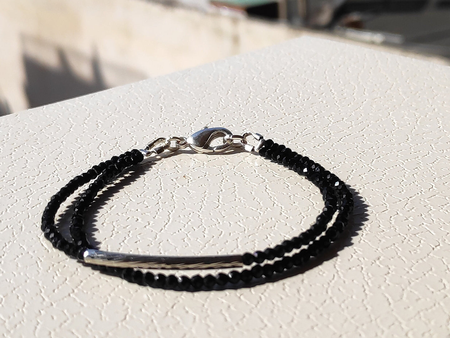Beaded Bracelet with Black acrylic Seeds, Double Bracelet, faceted beads womens bracelet,Charm, Dainty bracelet, gift idea