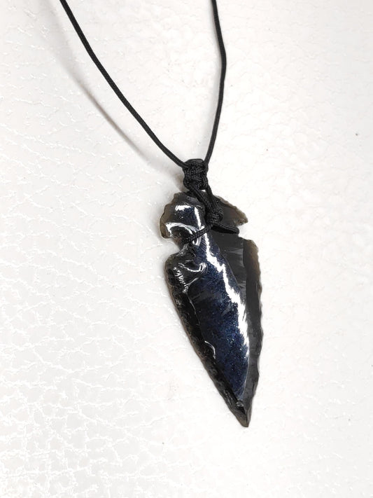 Raw Black Obsidian Arrowhead Pendant Necklace, Handmade Carved Crystal Arrowhead Necklace, Healing Protection Crystal Pendant