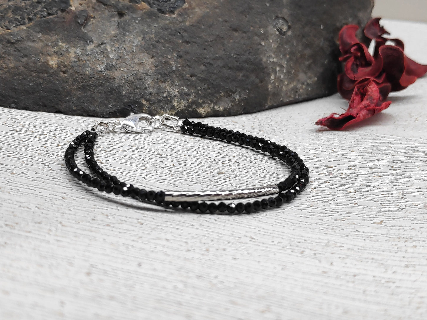 Beaded Bracelet with Black acrylic Seeds, Double Bracelet, faceted beads womens bracelet,Charm, Dainty bracelet, gift idea