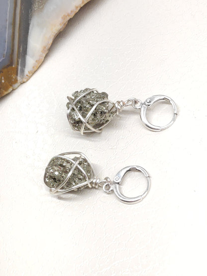 Natural Iron Pyrite Earrings, Healing Protection, Unique, Catching eye, Sparkly Dainty Elegant Evening Wedding Party Natural Gem Earrings