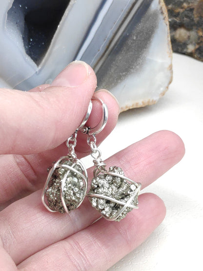 Natural Iron Pyrite Earrings, Healing Protection, Unique, Catching eye, Sparkly Dainty Elegant Evening Wedding Party Natural Gem Earrings