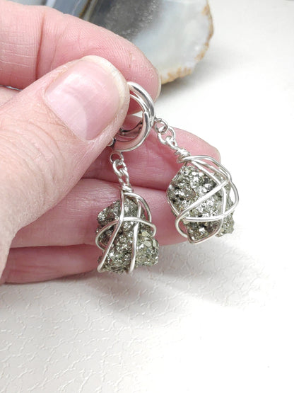 Natural Iron Pyrite Earrings, Healing Protection, Unique, Catching eye, Sparkly Dainty Elegant Evening Wedding Party Natural Gem Earrings