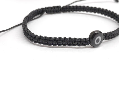 Evil eye Bracelet, Minimalist Macrame Knotted Adjustable black cord Protection Everyday Bracelet handmade