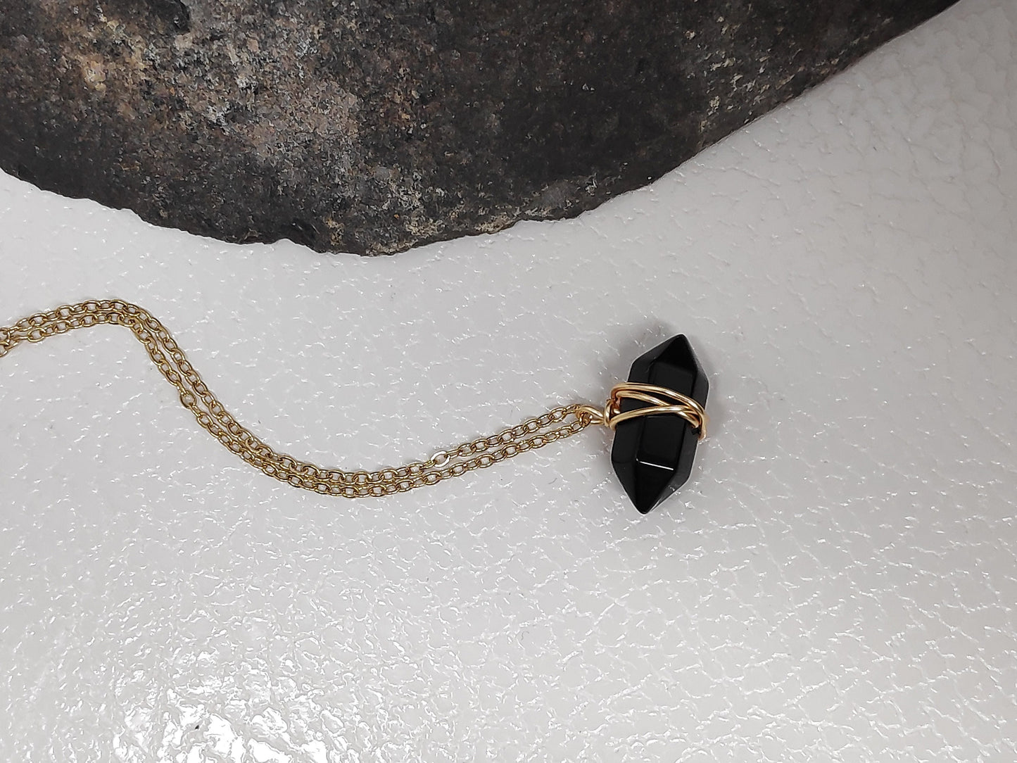 Black Obsidian Hexagon double pointed Crystal Necklace,Adjustable Trendy, bad eye Protection, Bohemian Black Cord Necklace