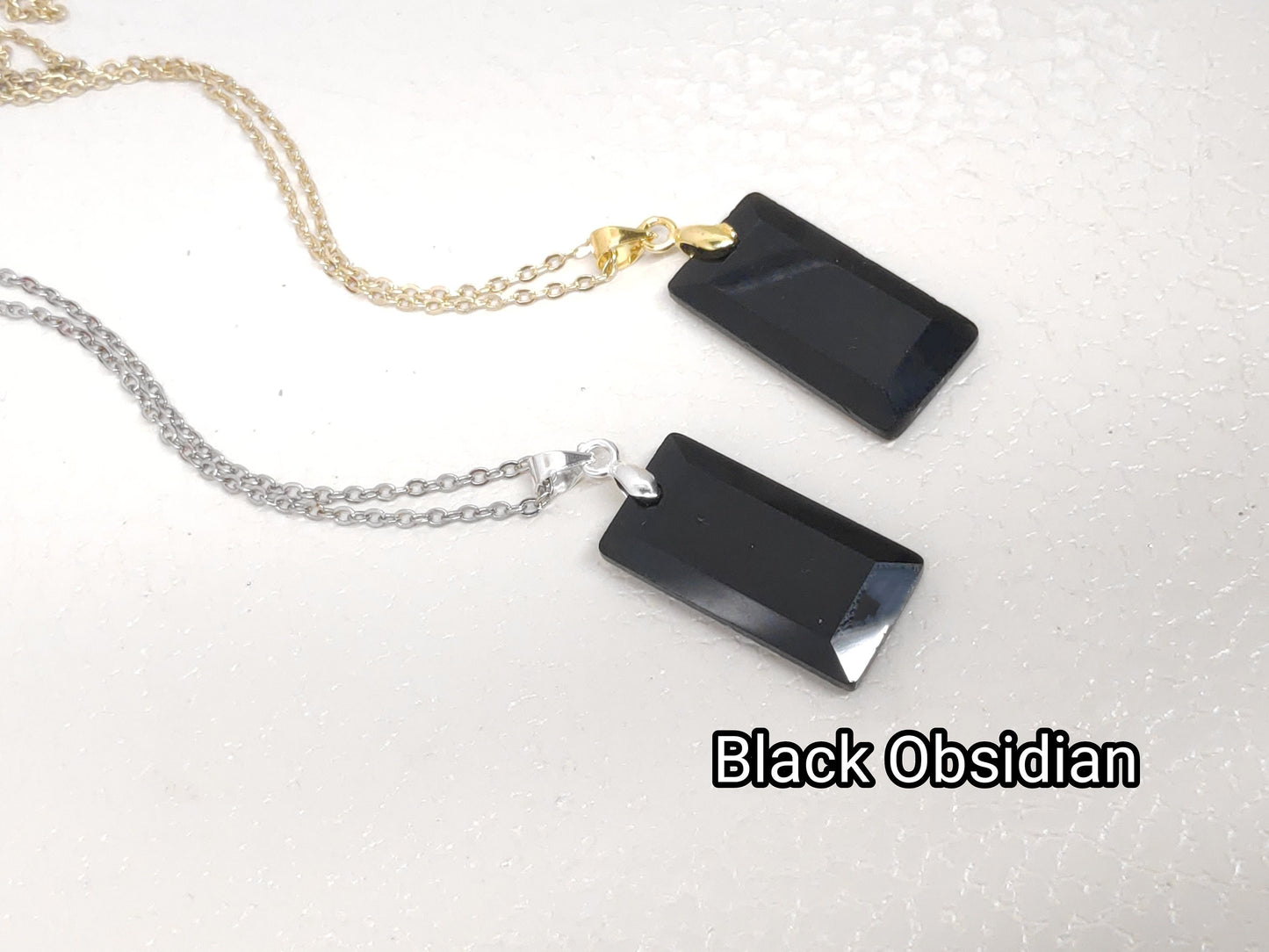 Rectangle Pendant Necklace with Natural gemstone Crystals for woman, stainless steel chain, Healing Protection Necklace