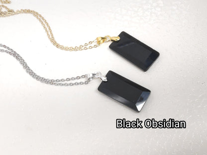 Rectangle Pendant Necklace with Natural gemstone Crystals for woman, stainless steel chain, Healing Protection Necklace