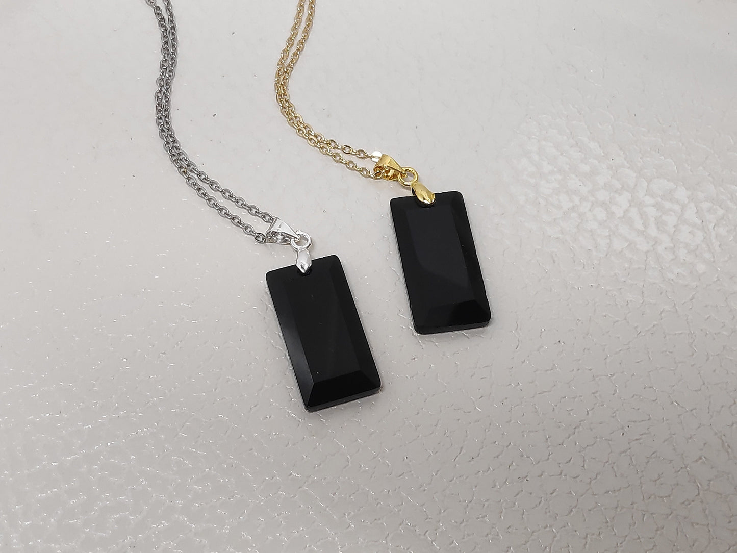 Rectangle Pendant Necklace with Natural gemstone Crystals for woman, stainless steel chain, Healing Protection Necklace
