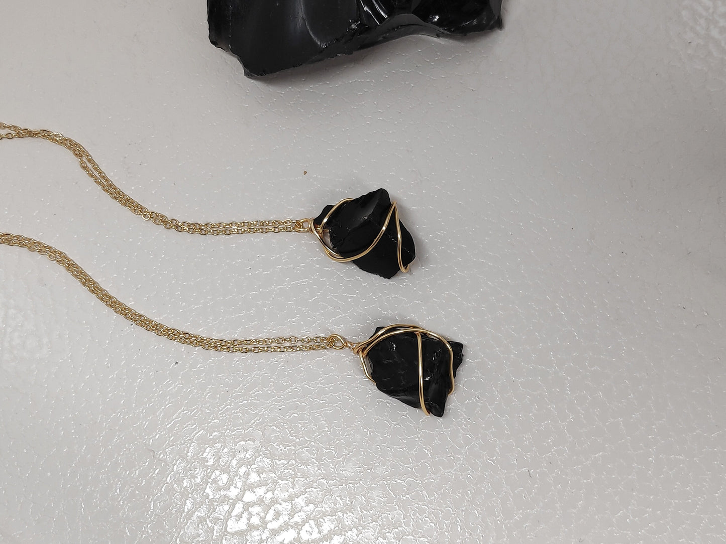 Raw Black Obsidian Pendant, Healing Crystal Pendant, Wire Wrapped Raw Stone Necklace, Protection Pendant Necklace,Natural Gemstone