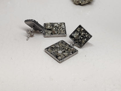 Raw Pyrite Square Studs Earrings, Healing earrings, raw Iron Pyrite earrings, handmade dainty earrings, wealth stone, gemstone