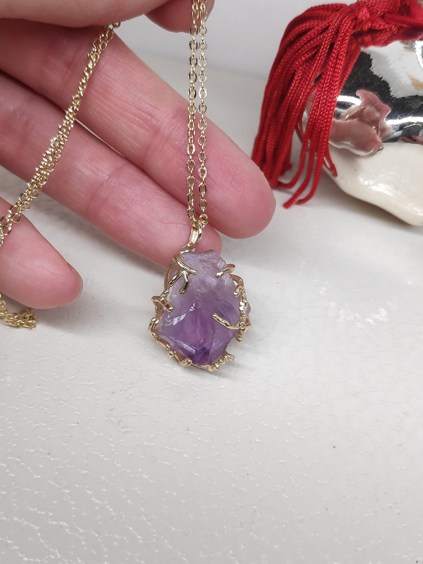 Natural Raw Amethyst Crystal Pendant Necklace For Women, natural Gemstone Necklace,Healing, Protection, party, virgo birthstone, Etsy finds