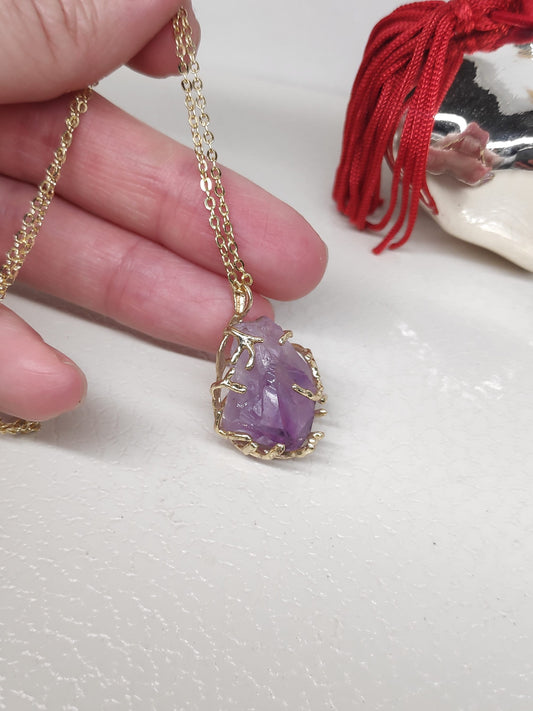 Natural Raw Amethyst Crystal Pendant Necklace For Women, natural Gemstone Necklace,Healing, Protection, party, virgo birthstone, Etsy finds