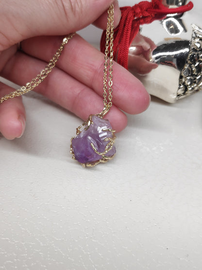 Natural Raw Amethyst Crystal Pendant Necklace For Women, natural Gemstone Necklace,Healing, Protection, party, virgo birthstone, Etsy finds