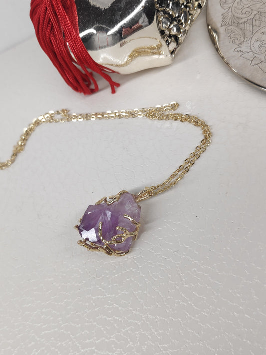 Natural Raw Amethyst Crystal Pendant Necklace For Women, natural Gemstone Necklace,Healing, Protection, party, virgo birthstone, Etsy finds