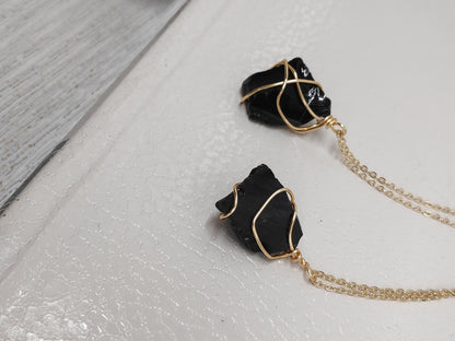 Raw Black Obsidian Pendant, Healing Crystal Pendant, Wire Wrapped Raw Stone Necklace, Protection Pendant Necklace,Natural Gemstone