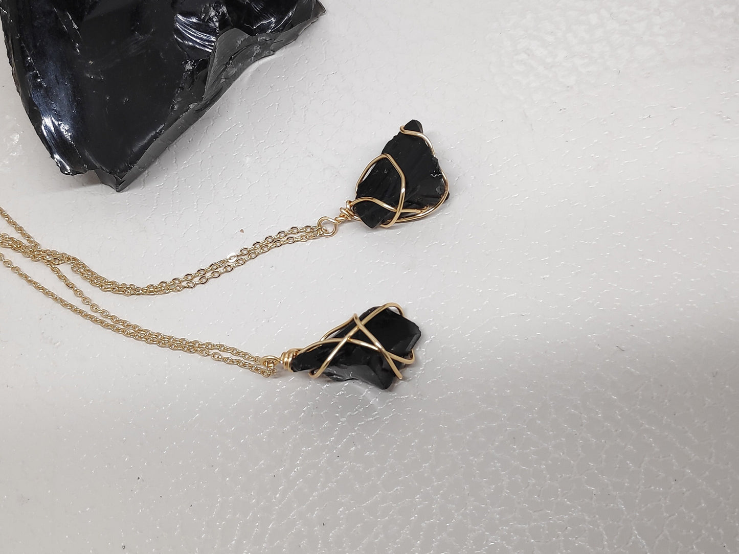 Raw Black Obsidian Pendant, Healing Crystal Pendant, Wire Wrapped Raw Stone Necklace, Protection Pendant Necklace,Natural Gemstone