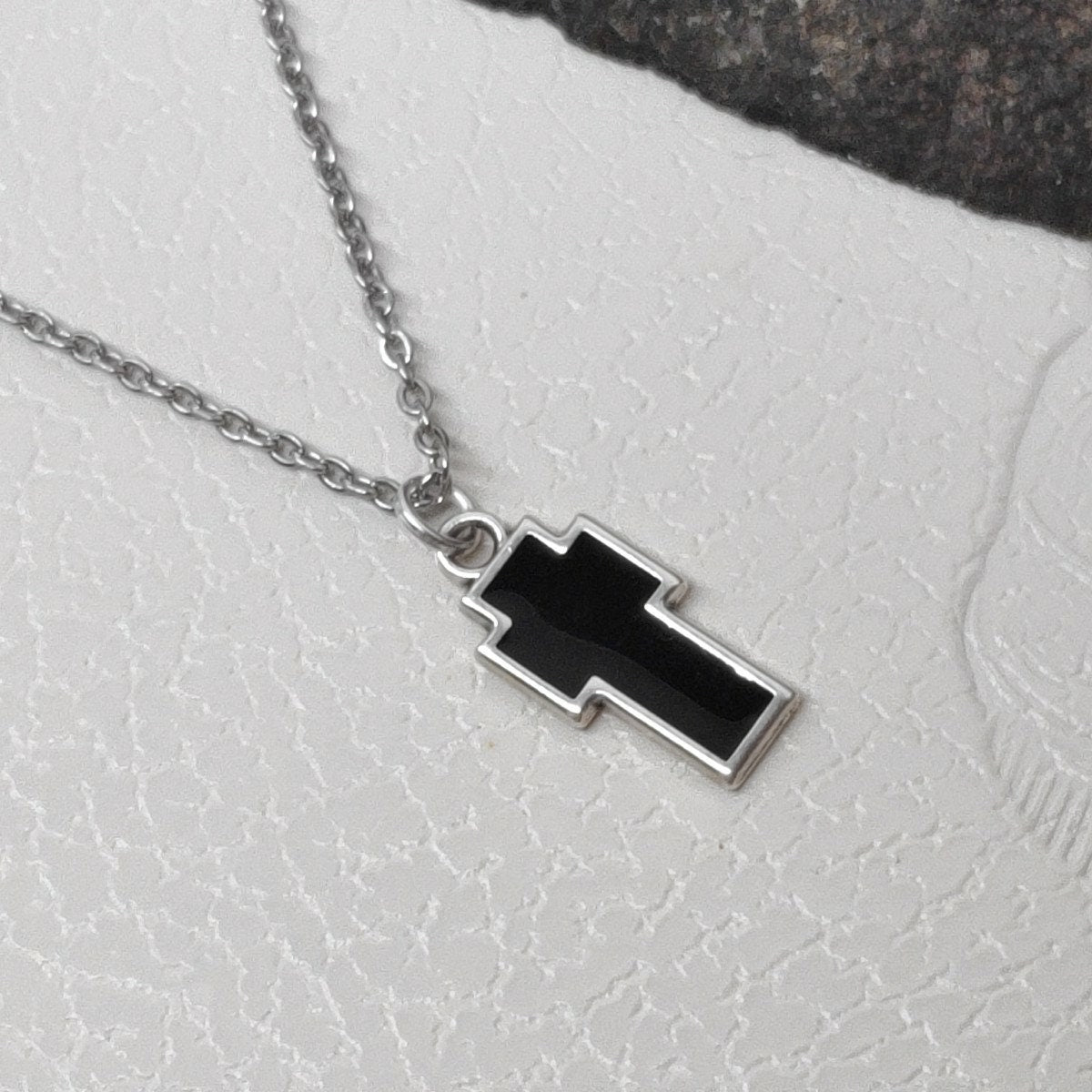 Black Enamel Cross in silver or gold pendant, chain or black cord Adjustable Necklace, gift for believer, Christian cross catholic cross