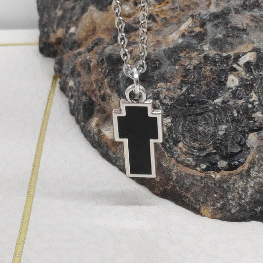 Black Enamel Cross in silver or gold pendant, chain or black cord Adjustable Necklace, gift for believer, Christian cross catholic cross