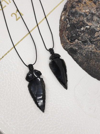 Raw Black Obsidian Arrowhead Pendant Necklace, Handmade Carved Crystal Arrowhead Necklace, Healing Protection Crystal Pendant