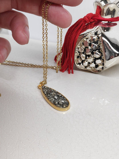 Drop pendant Raw Pyrite Cubes Necklace, Wealth stone Necklace, Handmade Protection Jewellery, Drop shape Iron Pyrite Pendant Necklace