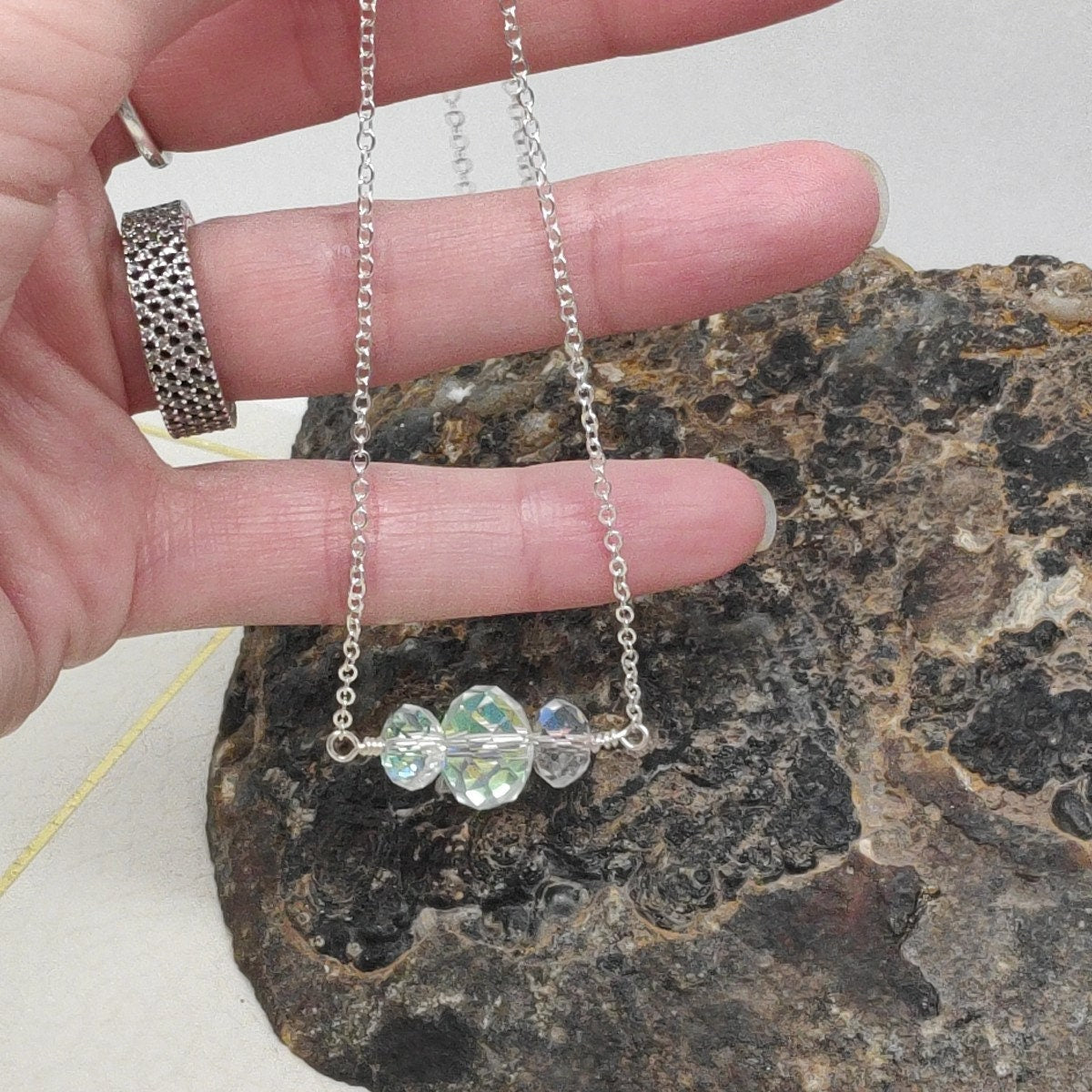 Three sparkly acrylic transparent beads Necklace, stainless steel chain, charm trendy, bohemian, party, gift for girlfriend accessories girl