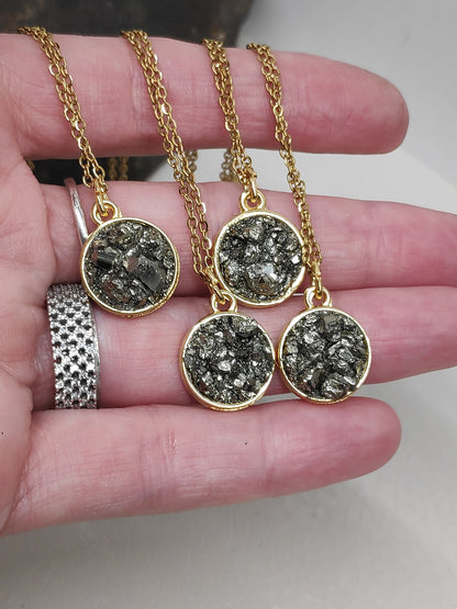 Raw Pyrite Cubes Necklace, Iron Pyrite Pendant Necklace, Natural Rough Pyrite  Necklace,Protection Jewellery