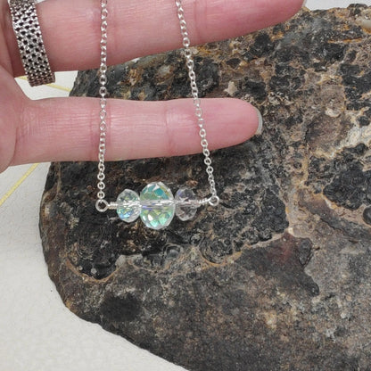 Three sparkly acrylic transparent beads Necklace, stainless steel chain, charm trendy, bohemian, party, gift for girlfriend accessories girl