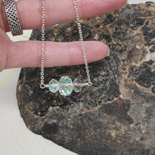 Three sparkly acrylic transparent beads Necklace, stainless steel chain, charm trendy, bohemian, party, gift for girlfriend accessories girl