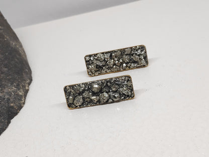 Pyrite Rectangular Studs Earrings, Wealth stone Healing Protection earrings, raw Iron Pyrite earrings, handmade, dainty, gemstone