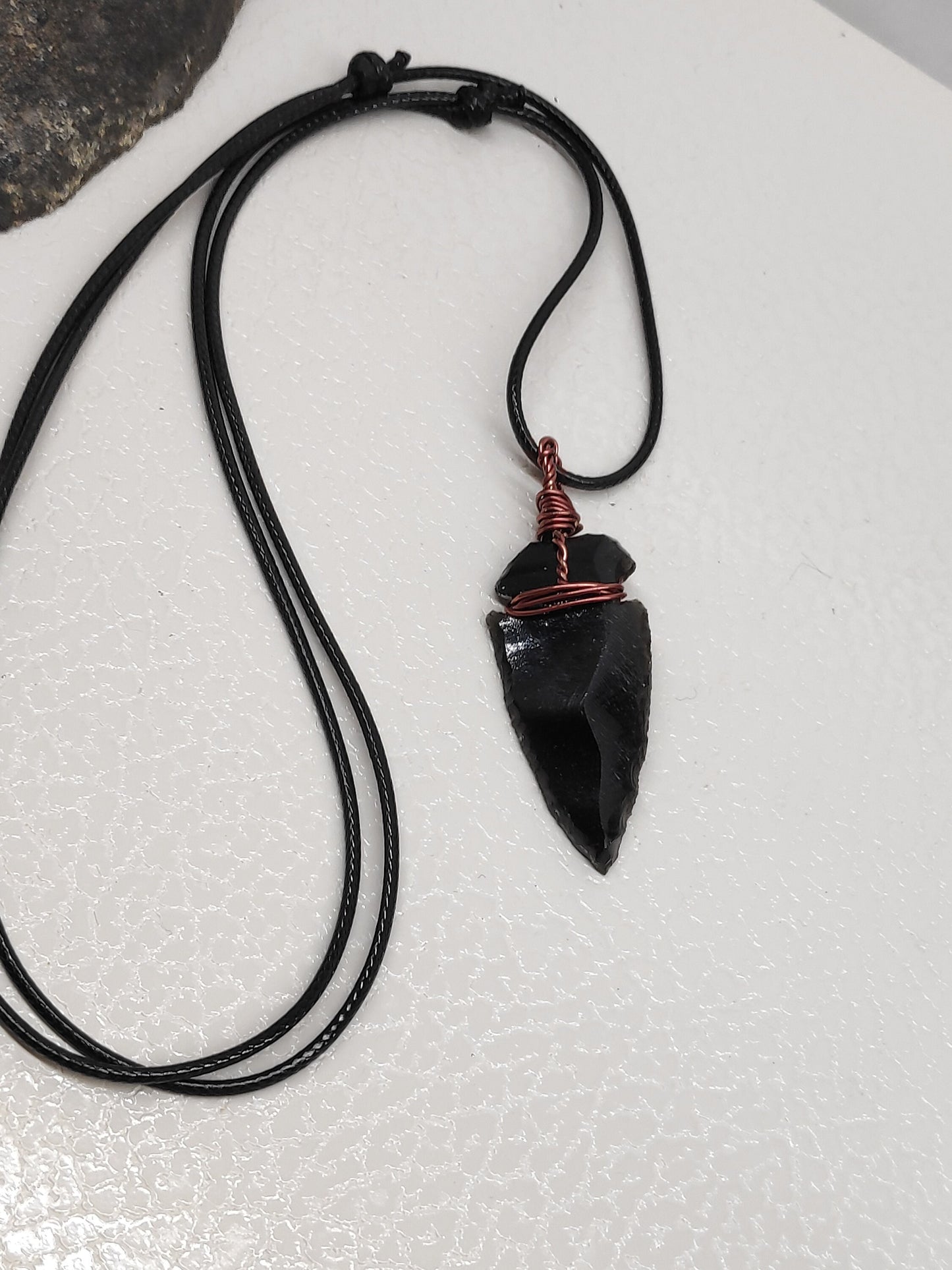 Carved Arrowhead Crystal Pendant Raw Black Obsidian Arrow Necklace Wire Wrap Stone, amulet, Energy Protection Healing