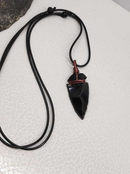 Carved Arrowhead Crystal Pendant Raw Black Obsidian Arrow Necklace Wire Wrap Stone, amulet, Energy Protection Healing