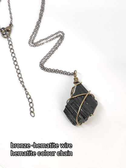 Raw Black Tourmaline Necklace, Dainty Random Wire Wrap Pendant, Reiki stone, Spiritual Healing Protection Stone, Natural Raw Gemstone
