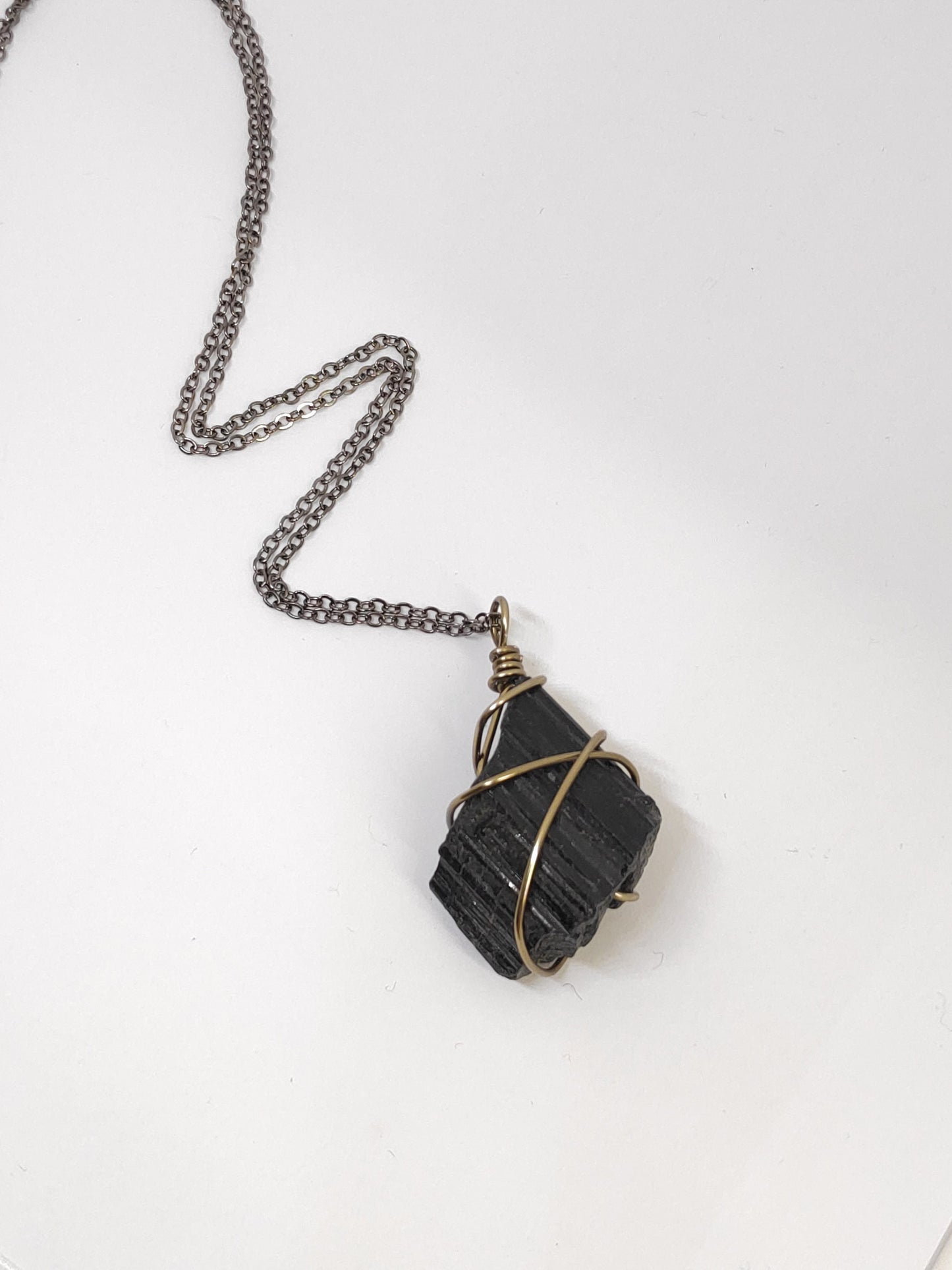Raw Black Tourmaline Necklace, Dainty Random Wire Wrap Pendant, Reiki stone, Spiritual Healing Protection Stone, Natural Raw Gemstone