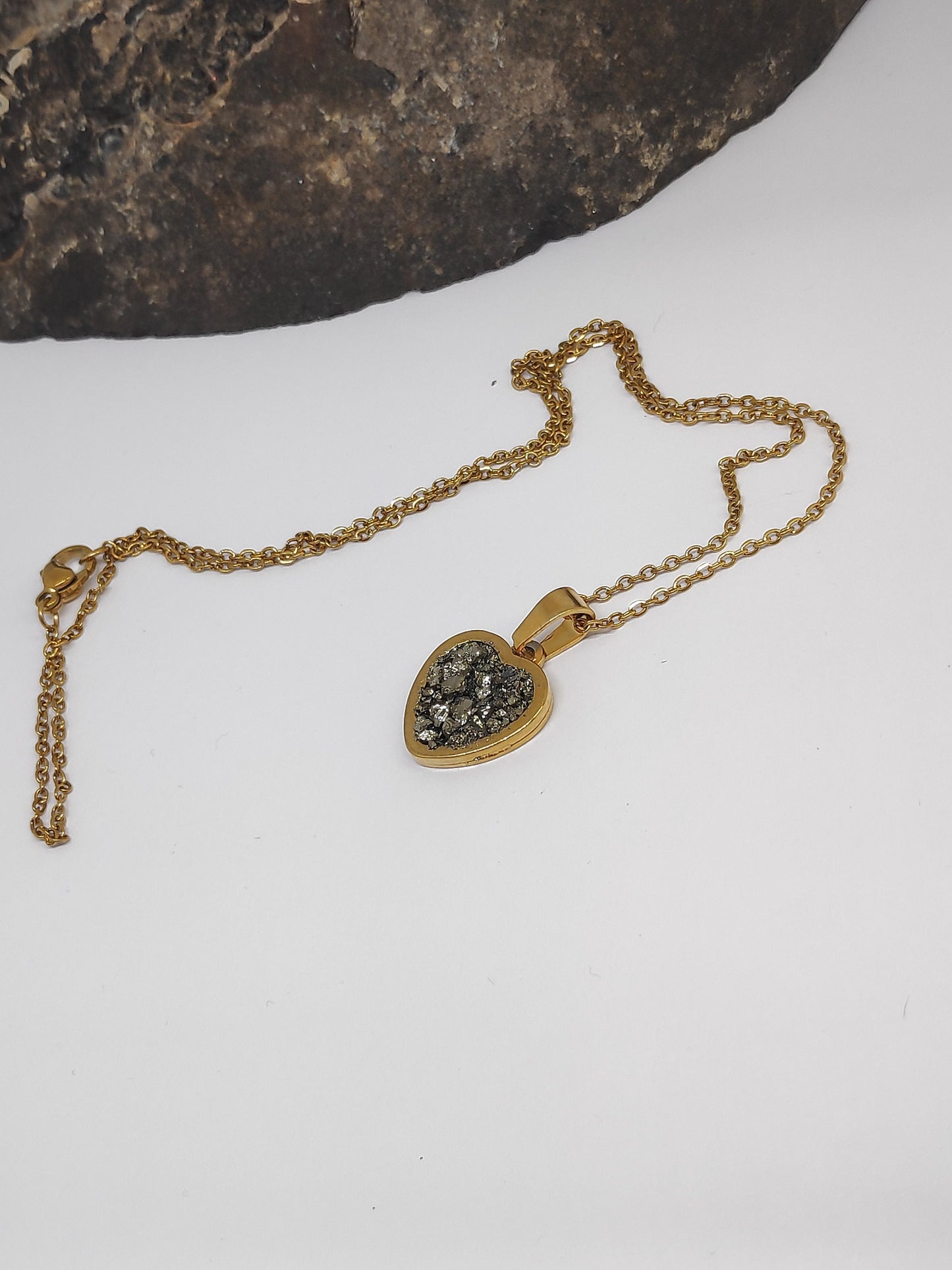 Heart pendant Raw Pyrite pendant Necklace, Wealth stone Necklace, Handmade Protection, bohemian finding, gift for girlfriend, wife