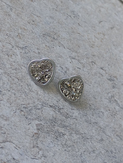 Heart Pyrite Studs Earrings, wealth stone, Healing, protection, raw Iron Pyrite cubes gemstone earrings, handmade dainty earrings