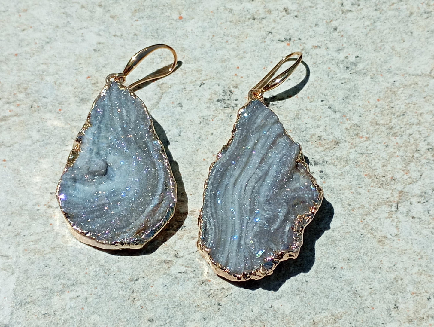 Drop Galaxy Sun Agate Druzy Dangle Earrings, handmade, protection healing, gorgeous elegant dainty charm feminine earrings, gemstone