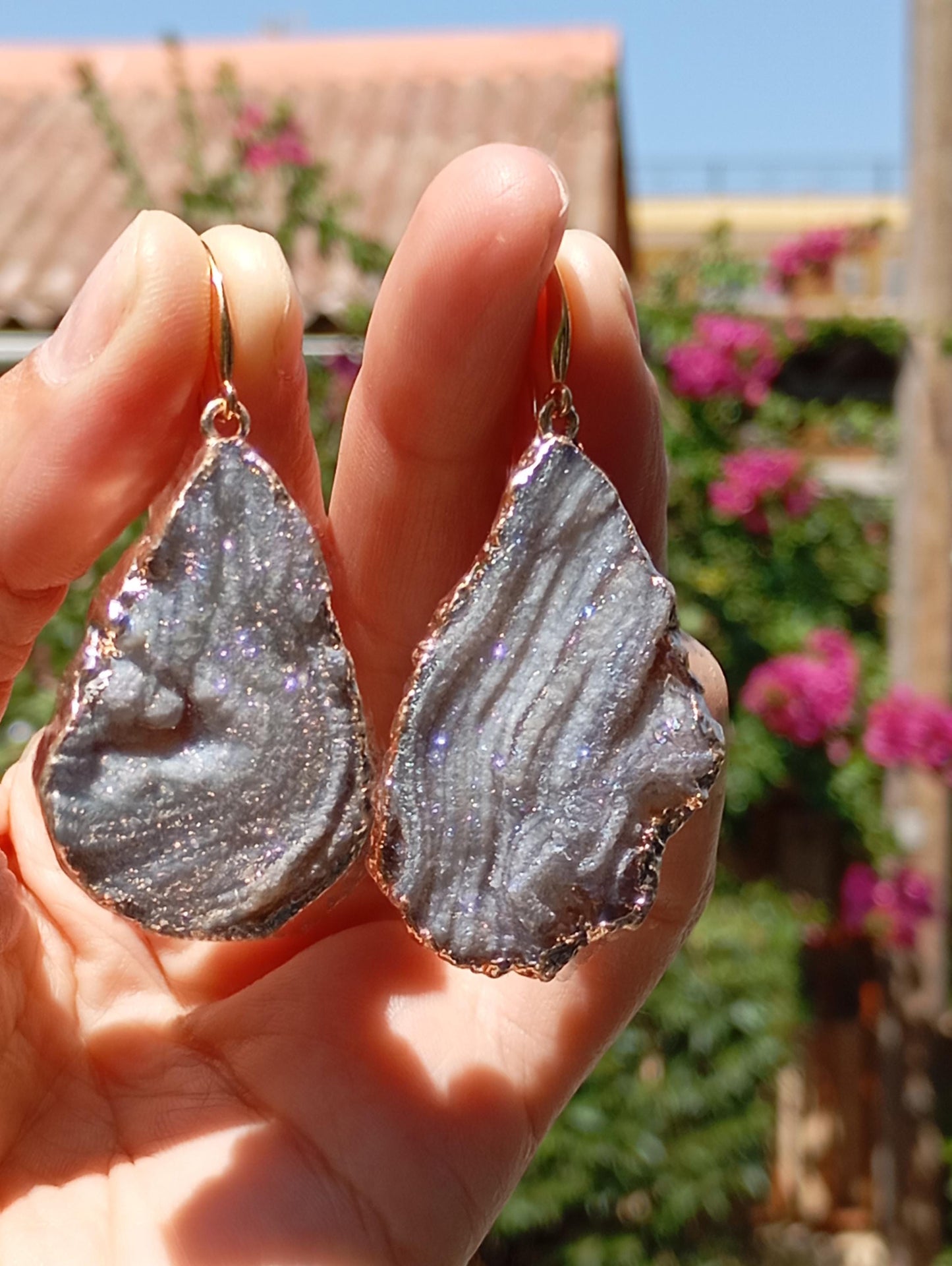 Drop Galaxy Sun Agate Druzy Dangle Earrings, handmade, protection healing, gorgeous elegant dainty charm feminine earrings, gemstone