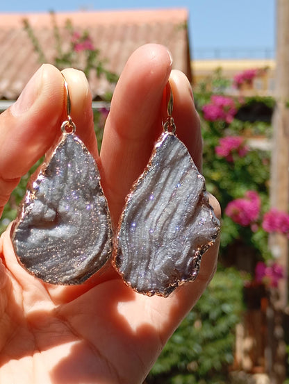 Drop Galaxy Sun Agate Druzy Dangle Earrings, handmade, protection healing, gorgeous elegant dainty charm feminine earrings, gemstone