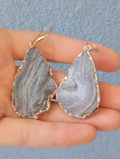 Drop Galaxy Sun Agate Druzy Dangle Earrings, handmade, protection healing, gorgeous elegant dainty charm feminine earrings, gemstone