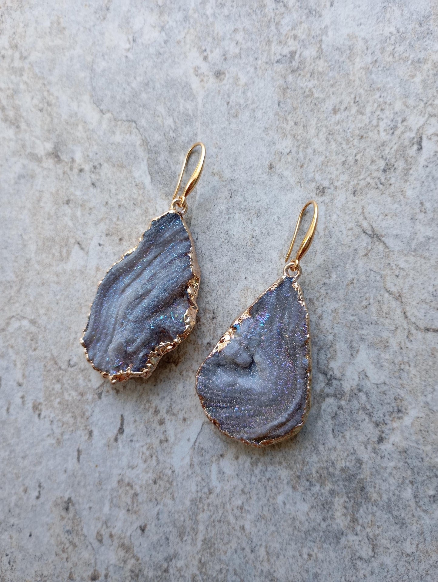 Drop Galaxy Sun Agate Druzy Dangle Earrings, handmade, protection healing, gorgeous elegant dainty charm feminine earrings, gemstone