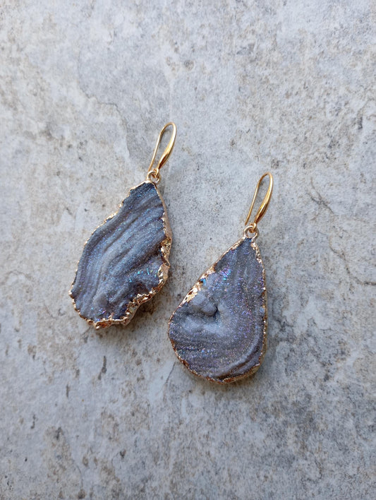 Drop Galaxy Sun Agate Druzy Dangle Earrings, handmade, protection healing, gorgeous elegant dainty charm feminine earrings, gemstone