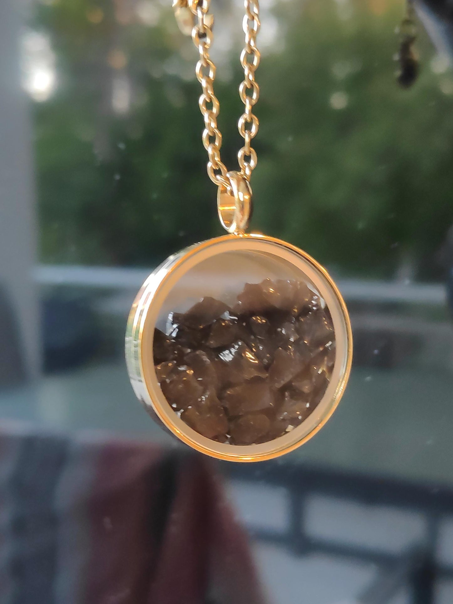 Raw Black Tourmaline in round glass locked Pendant Protection Necklace, Gemstone Healing crystal,bohemian charm  reiki, mascot