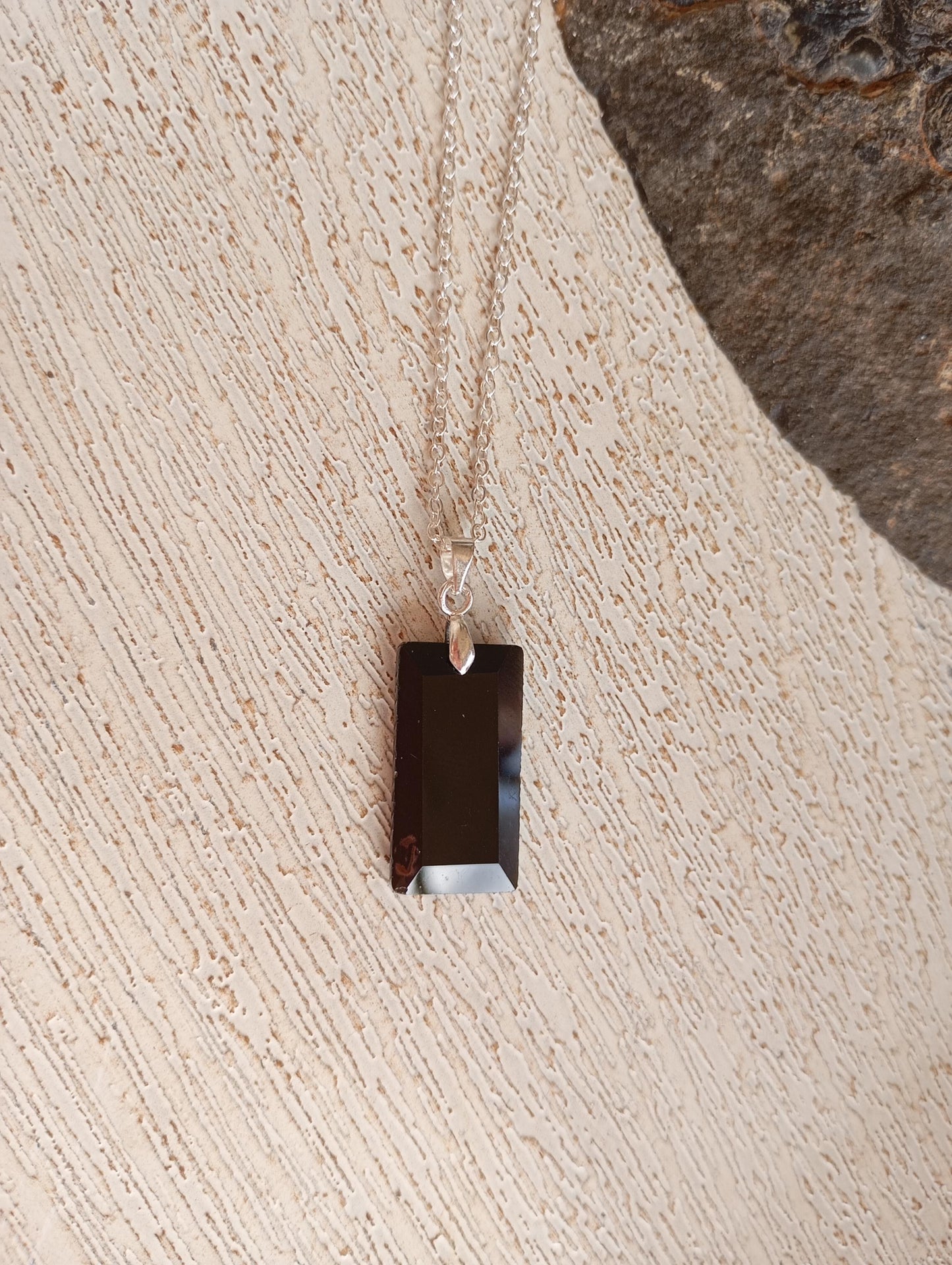 Rectangle Pendant Necklace with Natural gemstone Crystals for woman, stainless steel chain, Healing Protection Necklace