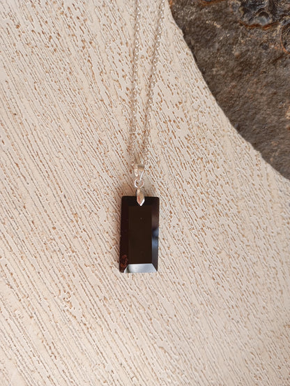 Rectangle Pendant Necklace with Natural gemstone Crystals for woman, stainless steel chain, Healing Protection Necklace