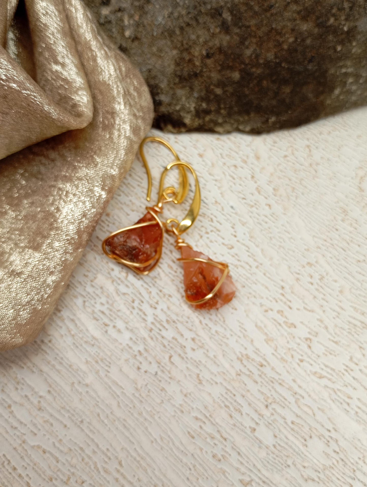 Raw Carnelian Earrings, Unique Dainty Elegant Healing Evening Bohemian  Earrings, Raw Natural Gemstone stainless steel hooks earrings